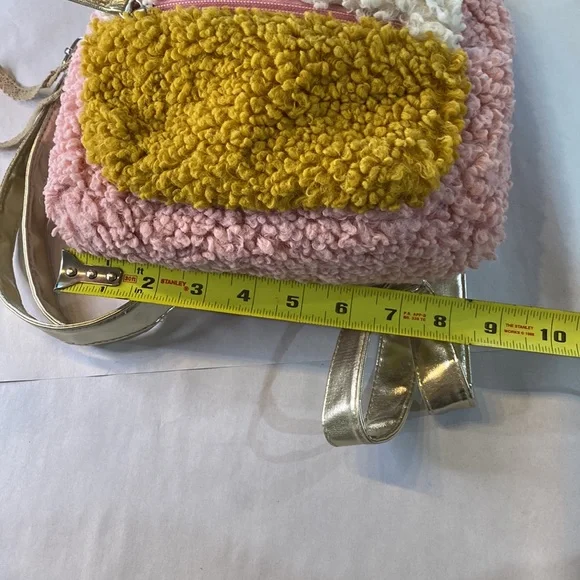 Fuzzy Pink Mini Small Backpack Purse Handbag with Gold Straps - Picture 5 of 11